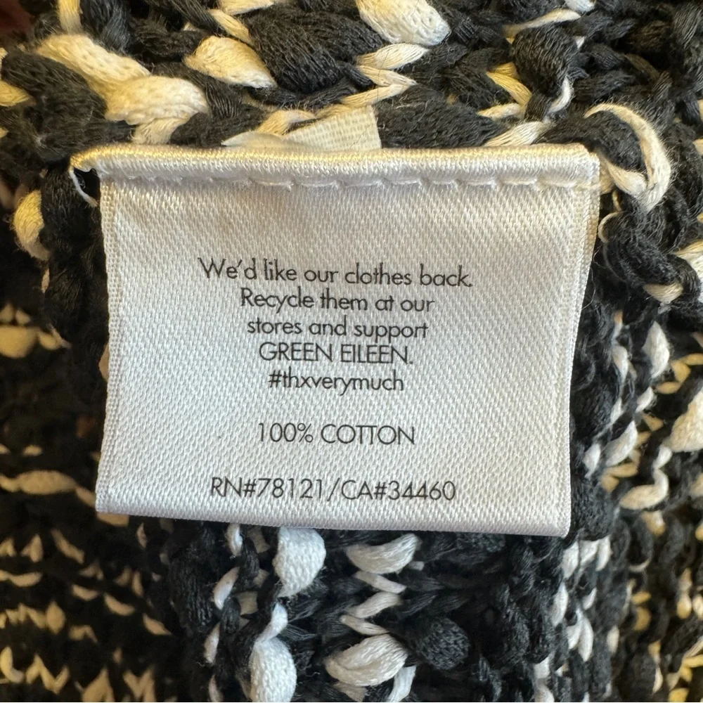 Eileen Fisher Nubbly Cotton Tape Wave Loose Knit Sweater Black and White size XS